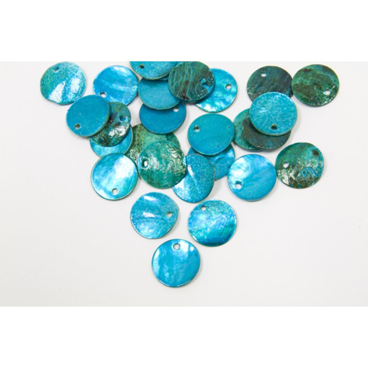 Sachet de 50 minis disques aspect coquillage - Polyester - Diamètre 1,2 cm - Turquoise
