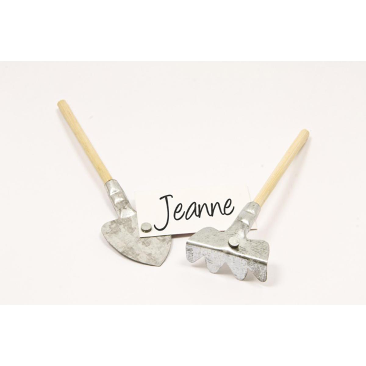 Lot de 4 outils de jardin avec aimant - Bois et acier - 10 cm - Beige et gris