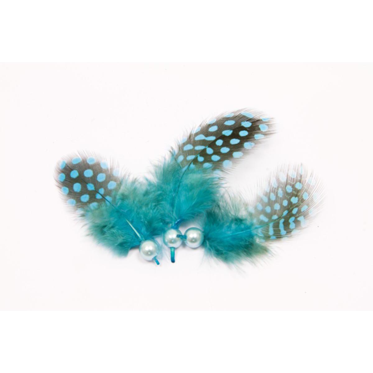 plumes fantaisie + perle  x 6 turquoise