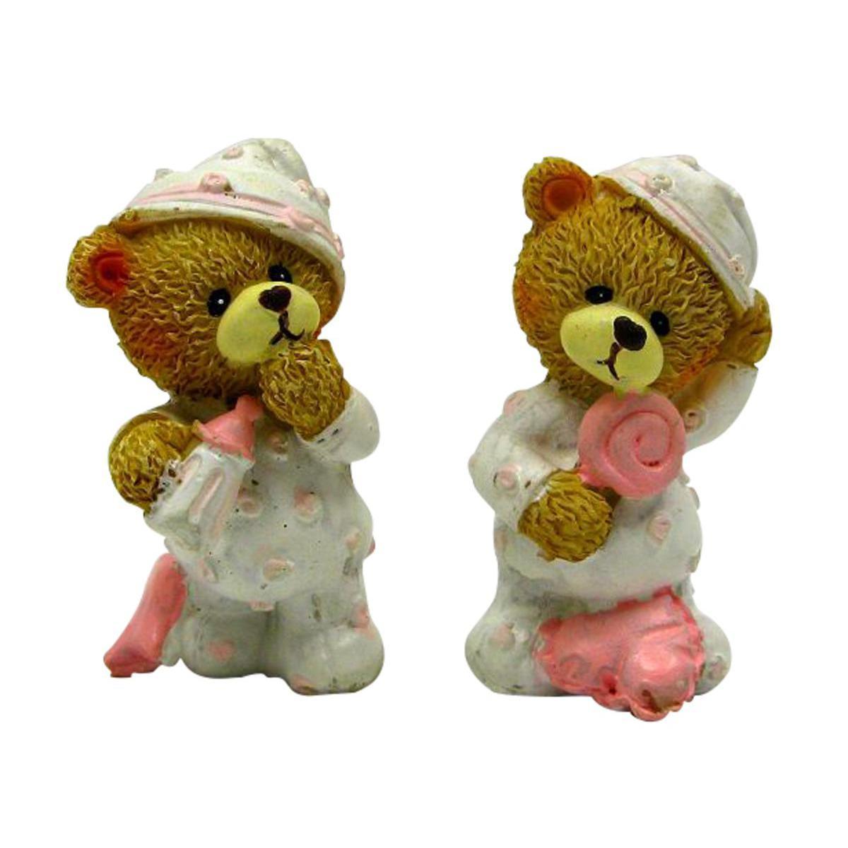 Sujet ourson Cannelle et Bisous - Résine - Hauteur 3,5 cm - Rose