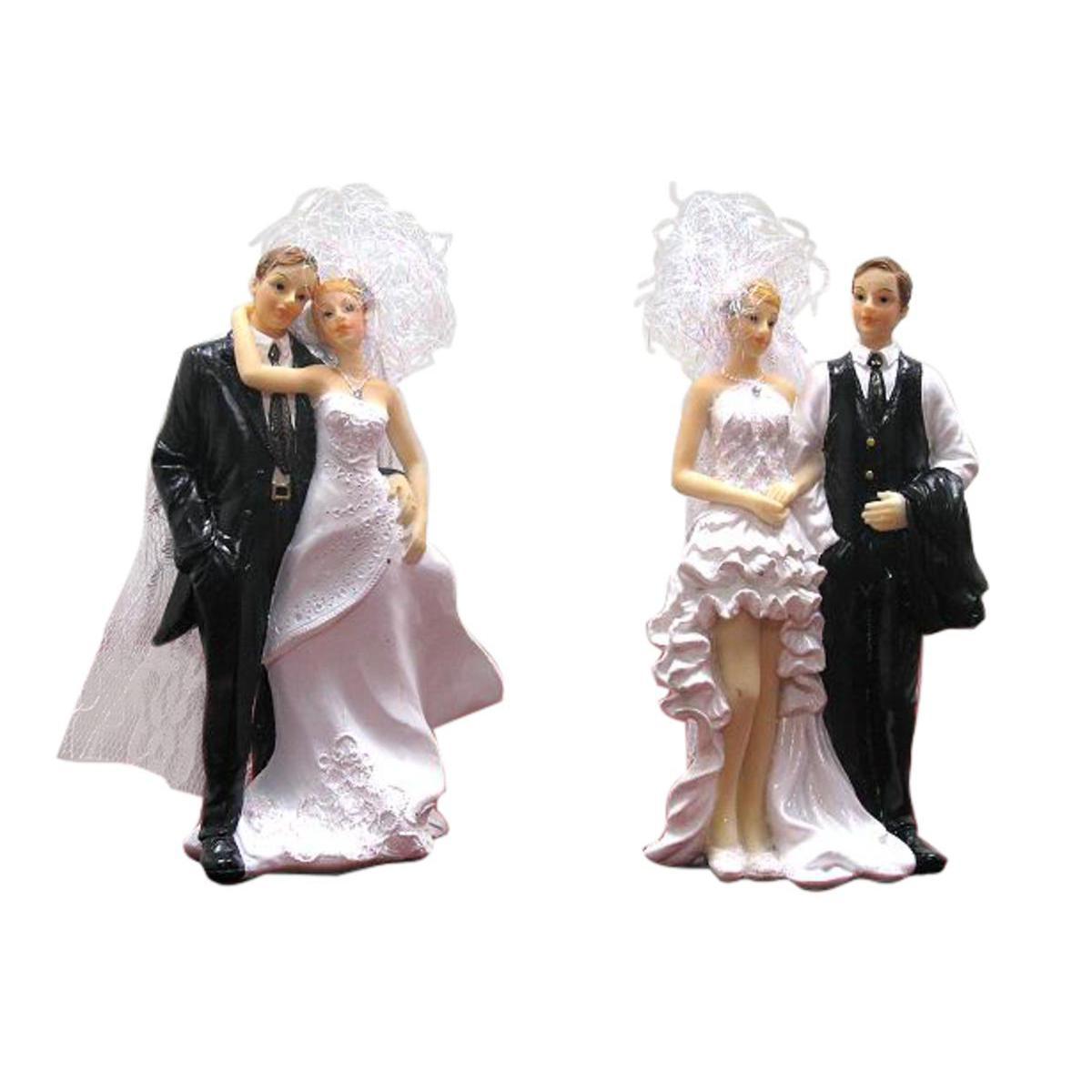 Sujets couple mariés - Résine - Hauteur 15,7 cm - Noir et blanc