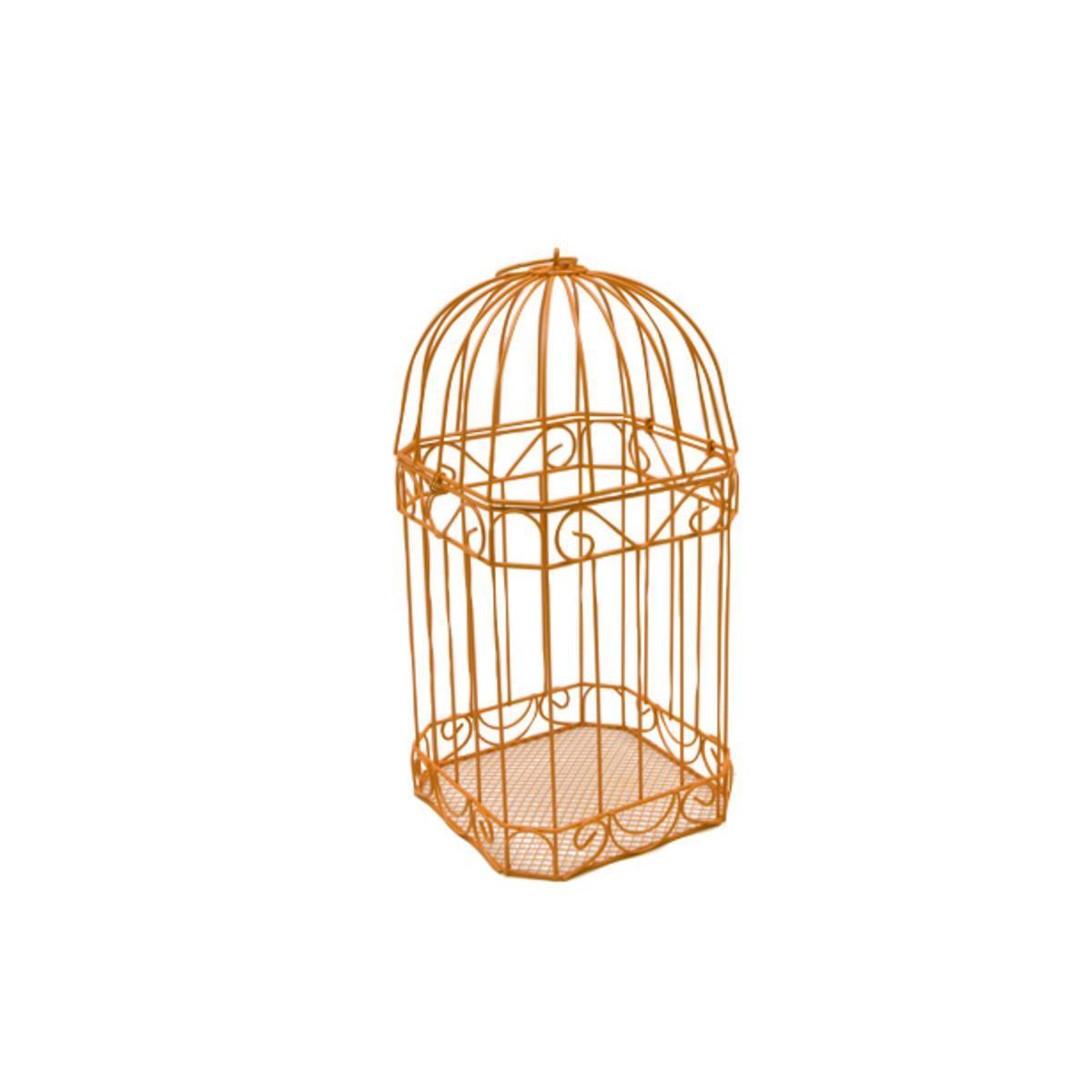 Cage à oiseaux décorative - Acier - 15 x 15 x 30 cm - Orange