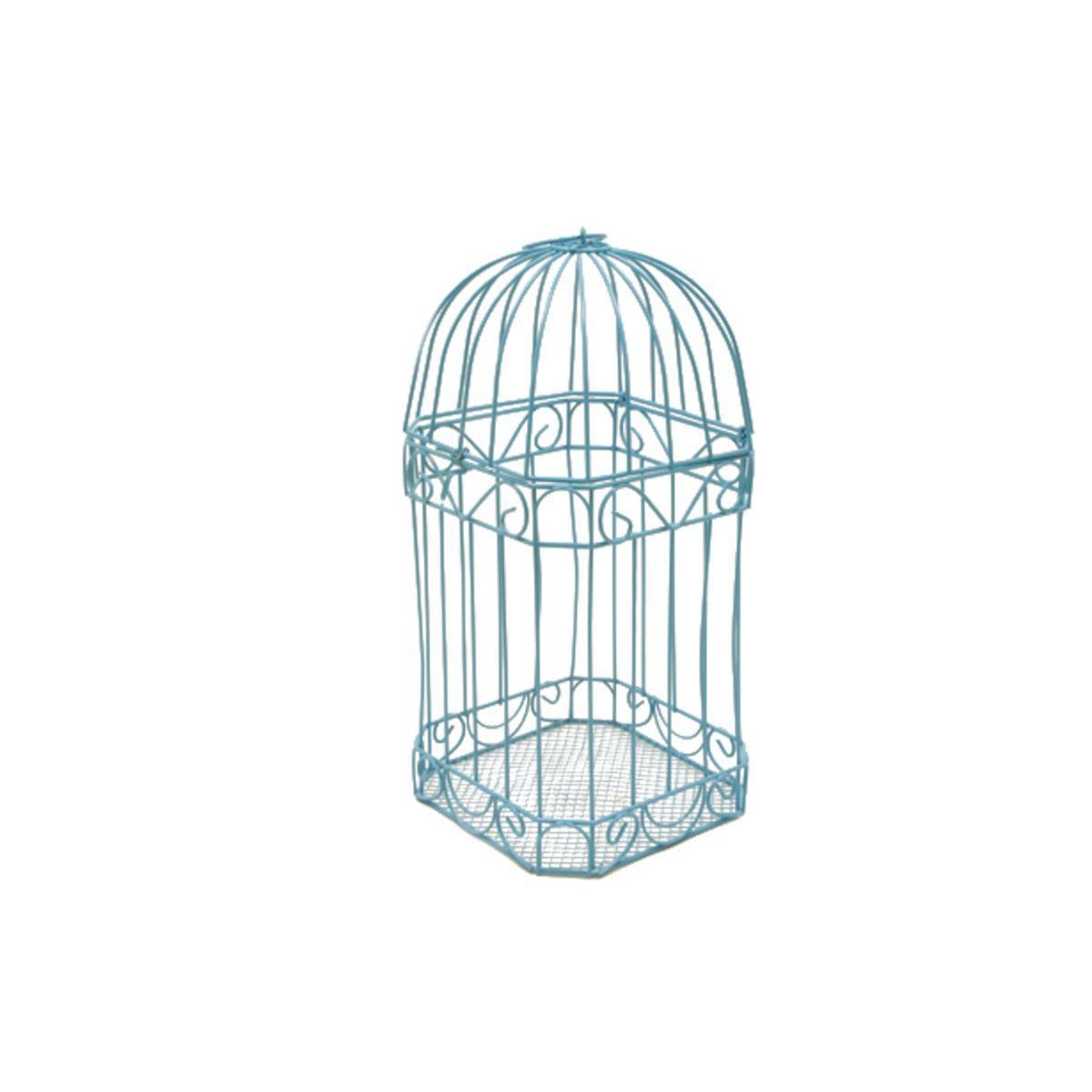 Cage à oiseaux décorative - Acier - 15 x 15 x 30 cm - Bleu turquoise