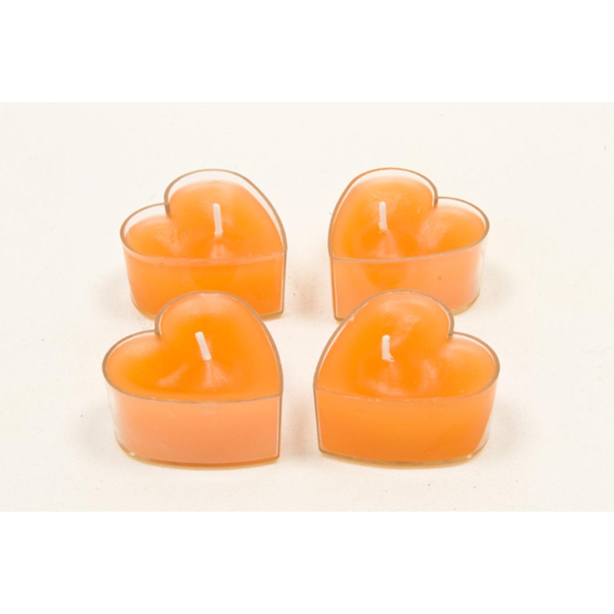 bougies chauffe plat coeur x4 4x4x1,6cm orange