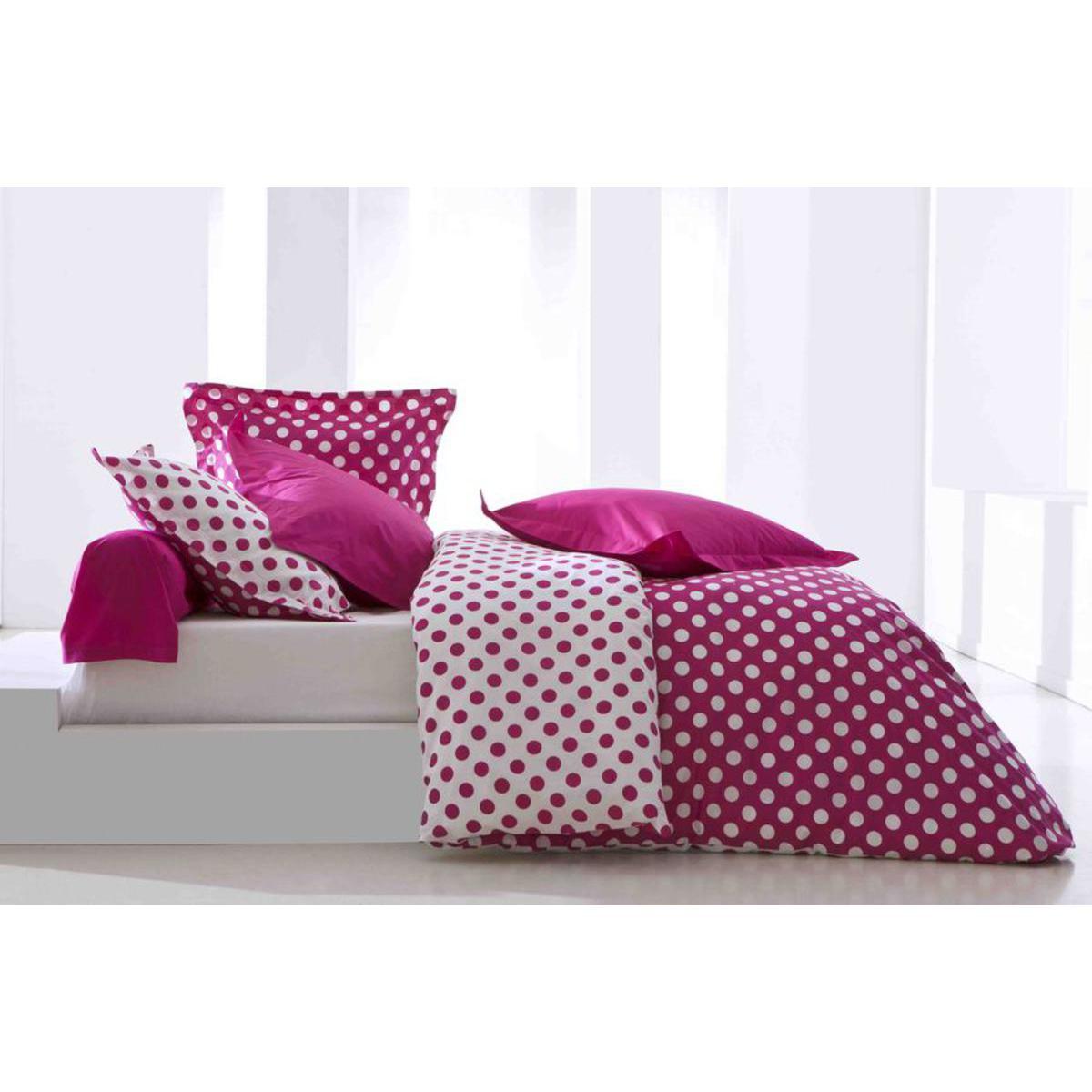 Housse de couette 100% coton - 140 x 200 cm - Pois rose et blanc