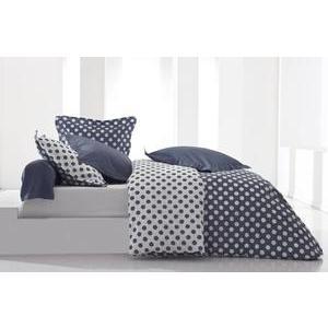 Taie d'oreiller 100% coton - 75 x 75 cm - Pois gris et blanc