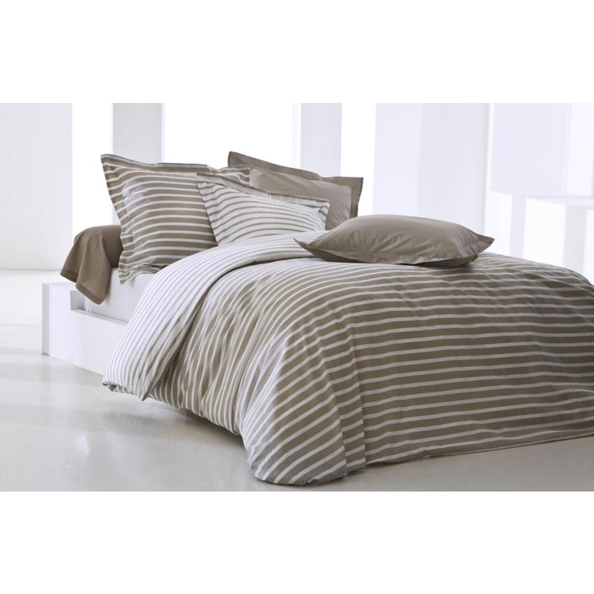 Housse de couette 100% coton - 140 x 200 cm - Beige, blanc