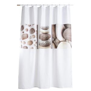 Rideau de douche 100% polyester collection Belle-Île - 180 x 200 cm - Blanc et marron