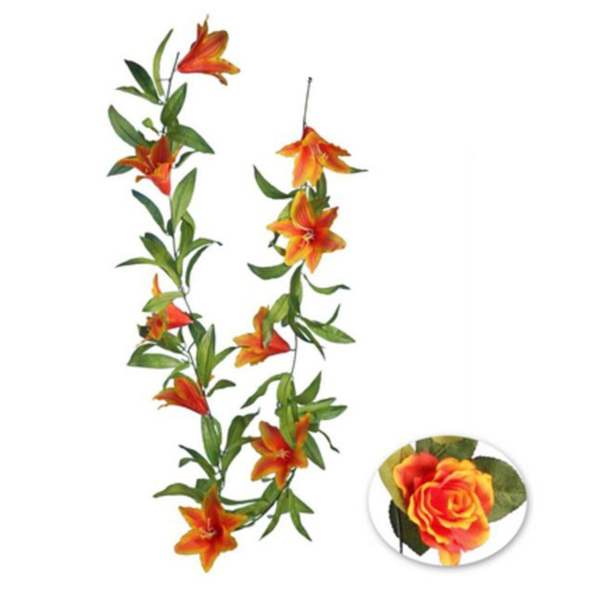 Guirlande de Lys et Roses - Plastique et polyester - H 106 cm - Orange