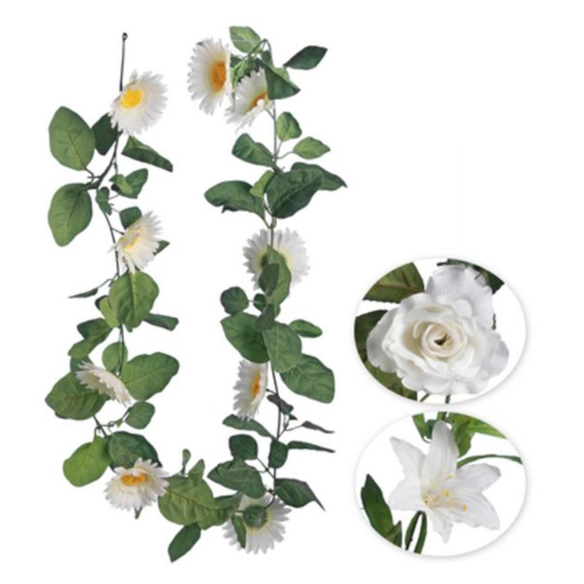 Guirlande de Lys Roses et Gerbera - Plastique et polyester - H 160 cm - Blanc