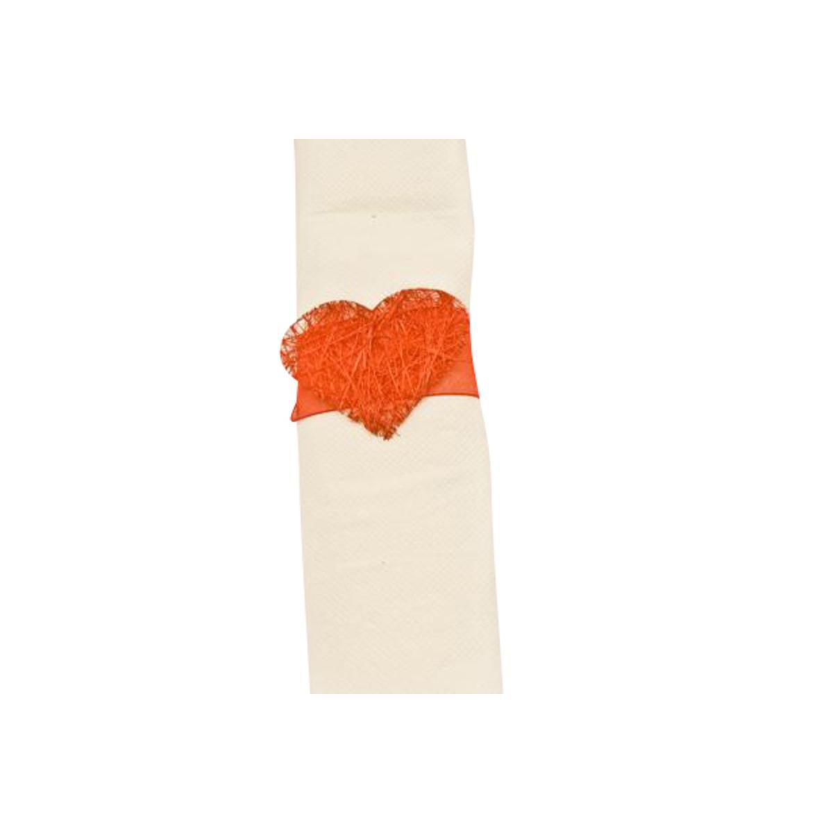 Lot de 6 nœuds de serviette avec un ruban et un cœur - Abaca - 30 x 3 cm - Rouge