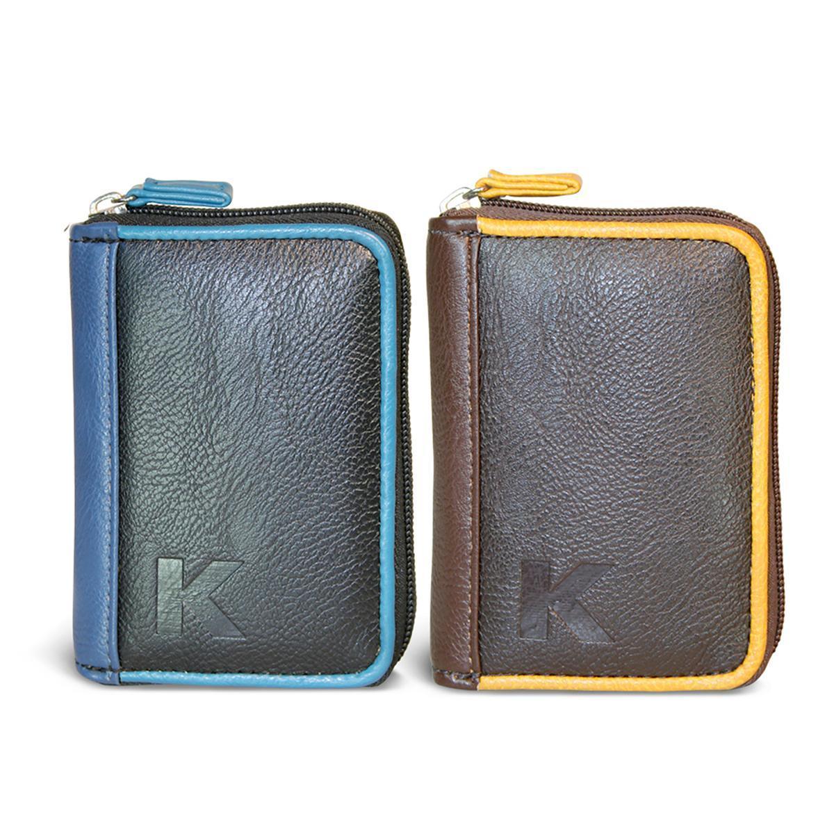 Porte-cartes simili cuir et textile zip central - L 12 x H 8.5x 2.5 cm