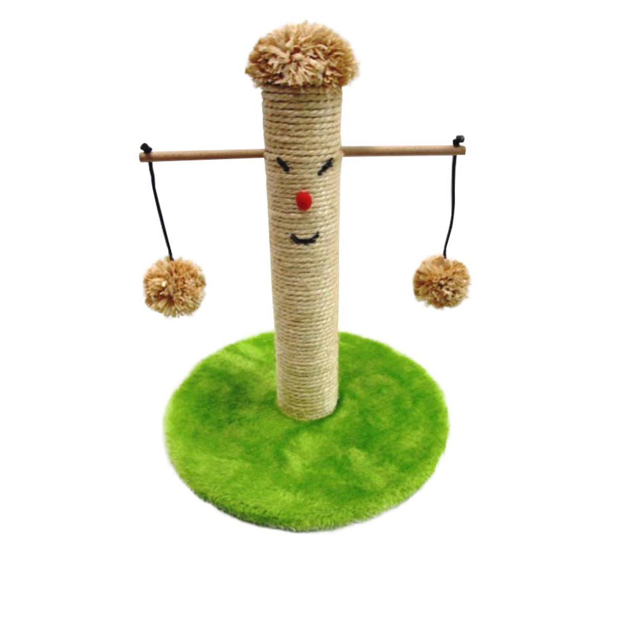 Arbre à chat épouvantail - Carton, sisal, tissu et bois - D 29 x H 38 cm - Vert et beige