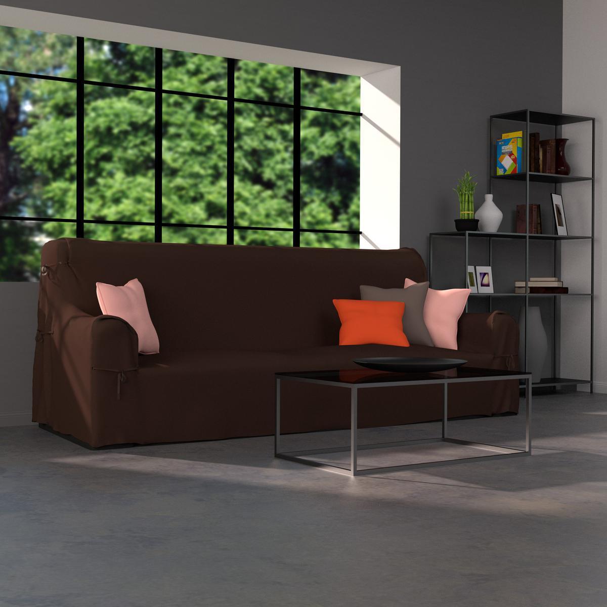 Housse de canapé en coton 205x90x60 marron chocolat