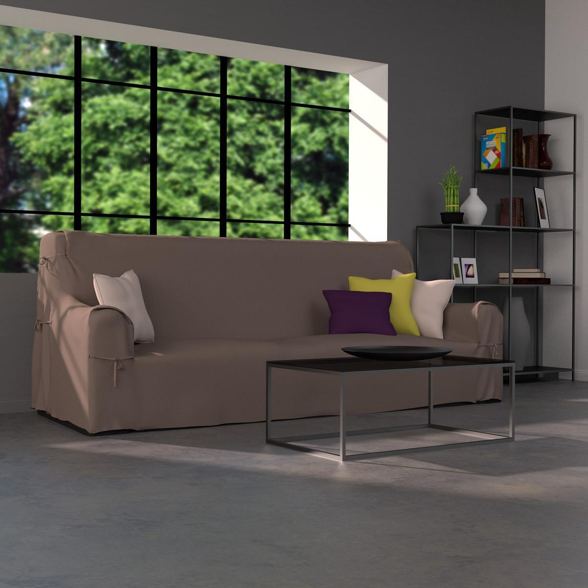 Housse de canapé en coton 205x90x60 marron taupe