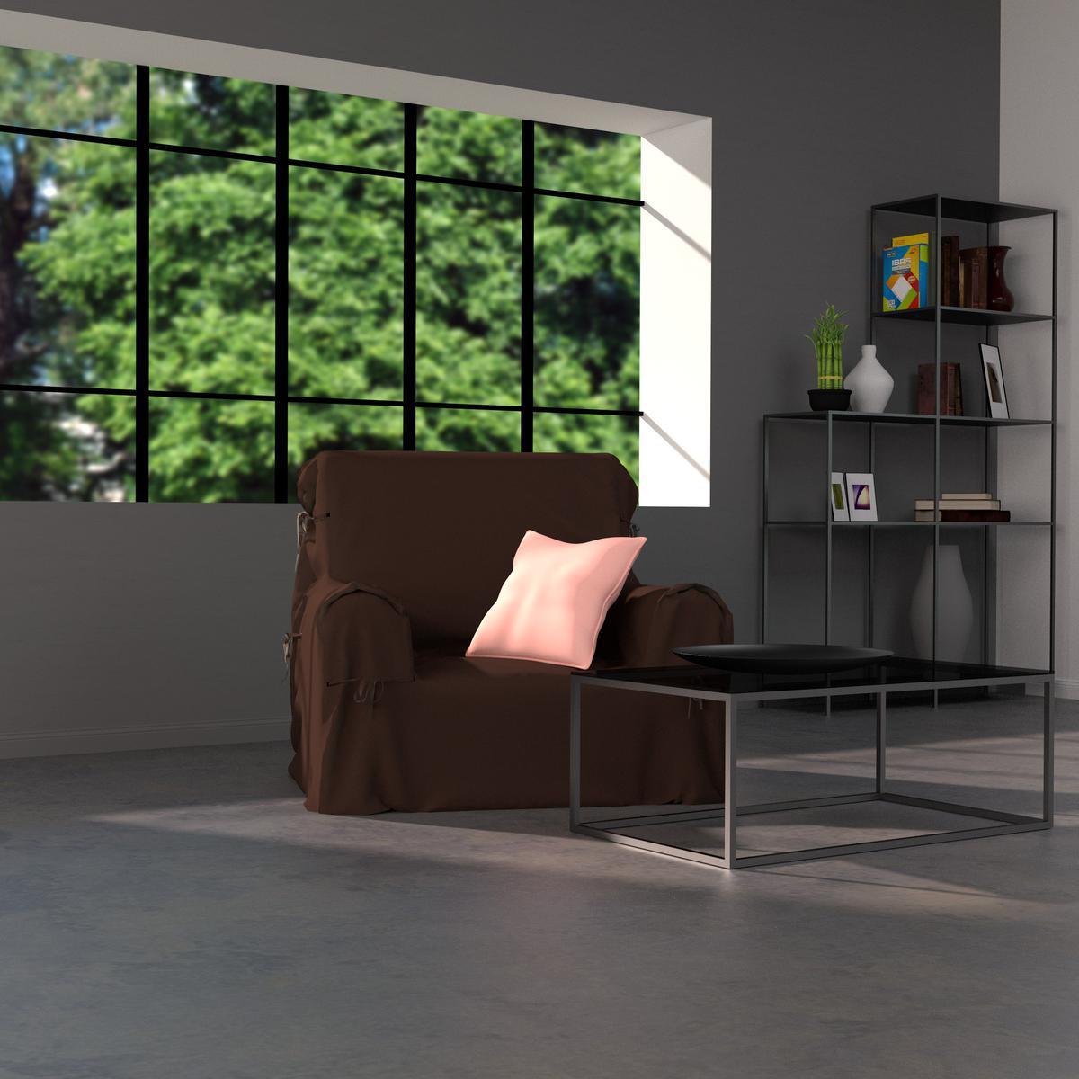 Housse de fauteuil en coton 90x90x60 marron chocolat