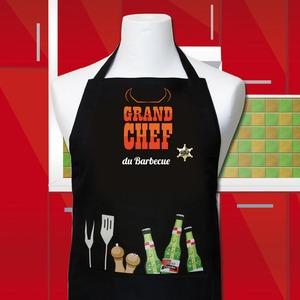 Tablier de cuisine Shérif grand chef du barbecue - 72 x 86 cm - Noir