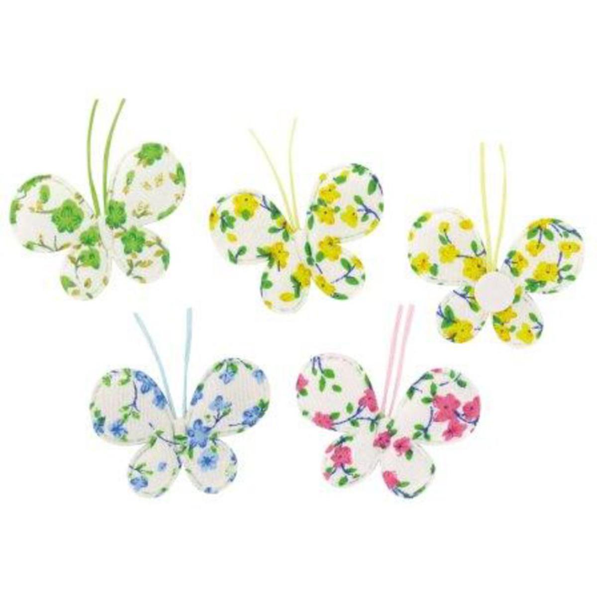 Lot de 8 papillons assortis Liberty de 4 couleurs en coton - 4,5 cm - Multicolore