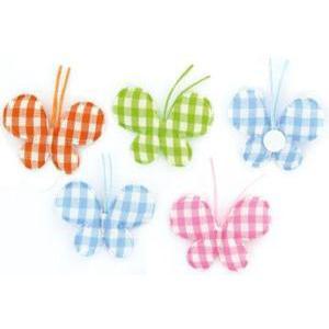 Lot de 8 papillons assortis Vichy de 4 couleurs en coton - 4,5 cm - Multicolore