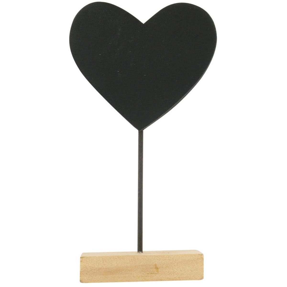 Marque-place cœur en bois et ardoise - 6,5 x 5,5 cm - Noir
