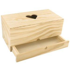 Boite de mouchoir tiroir cœur en bois pin - 25 x 13 x 11 cm - Beige