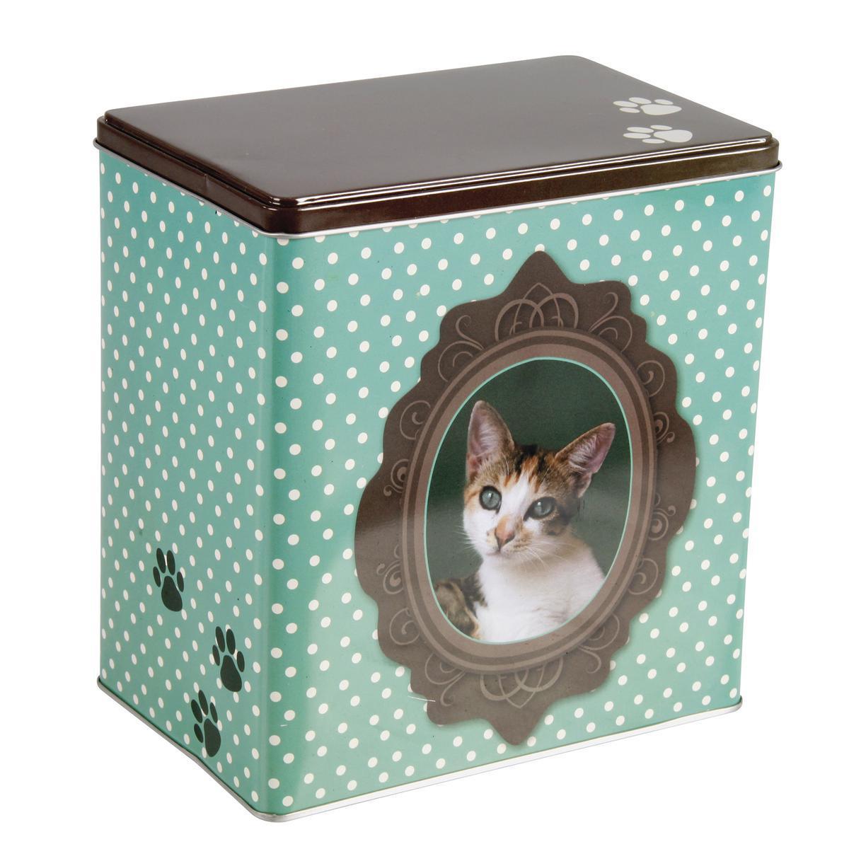 Boîte rectangulaire vintage chat - Acier inoxydable - 20 x 13 x 21 cm - Multicolore
