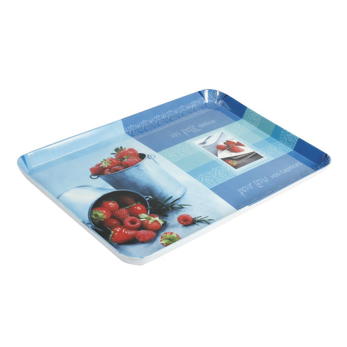 Plateau fraise - Mélamine - 30 x 22 cm - Multicolore