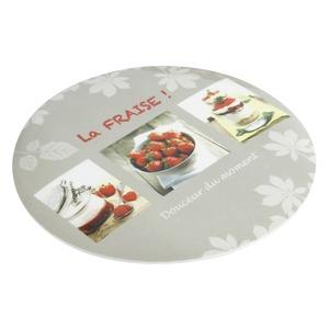 Dessous de plat rond en mélamine - Diamètre 20 cm - Thème fraises - Gris