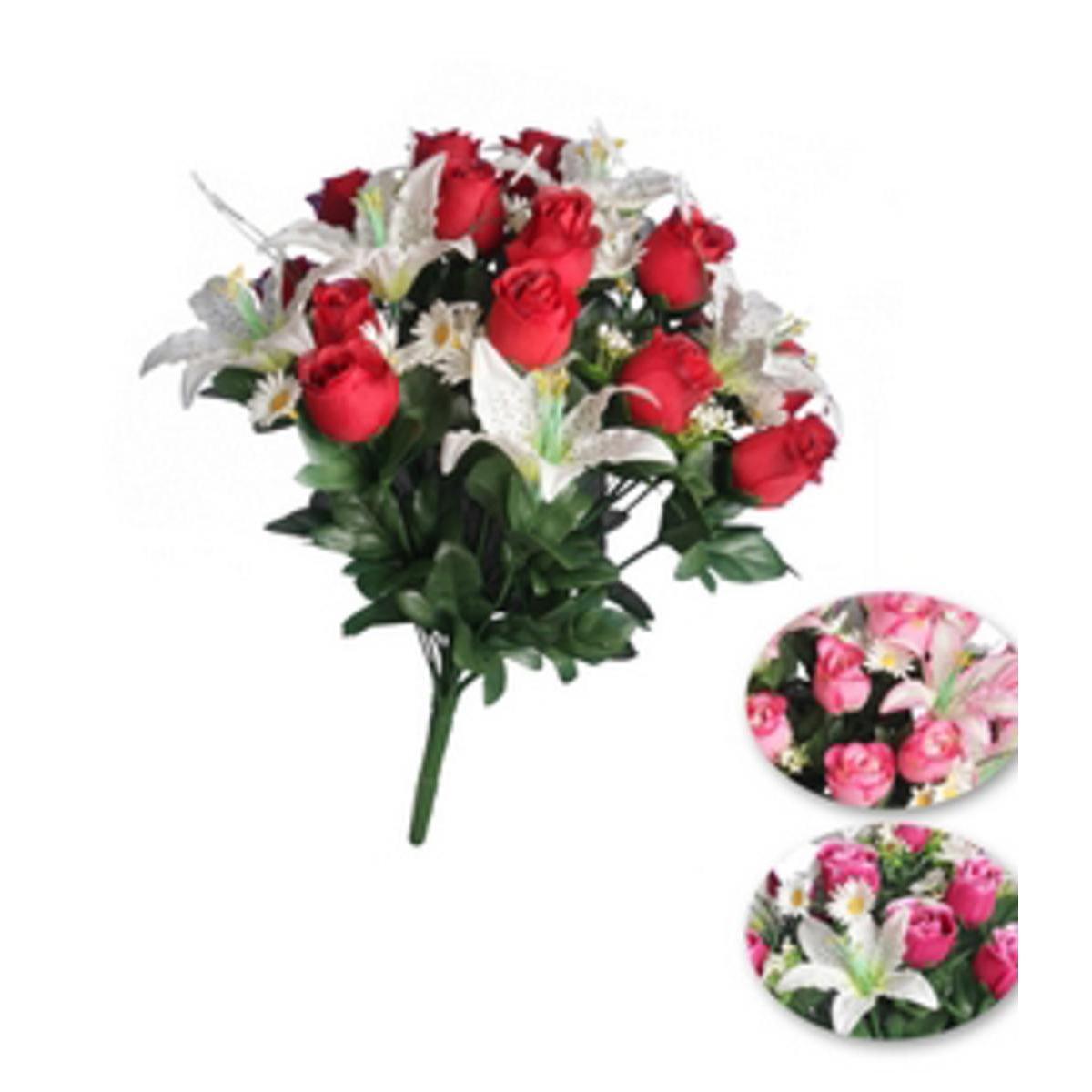 Bouquet de Boutons de Roses et Lys - H 42 cm
