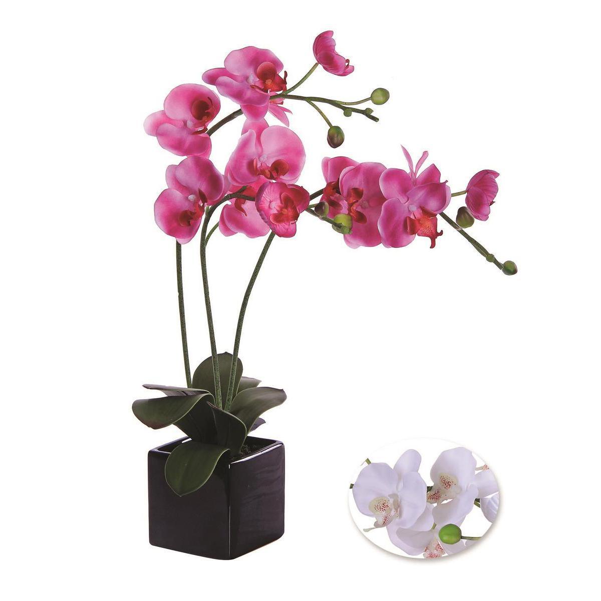 3 Orchidées en pot - Plastique, Céramique et Polyester - Diam 10 x 48 cm - Blanc Violet