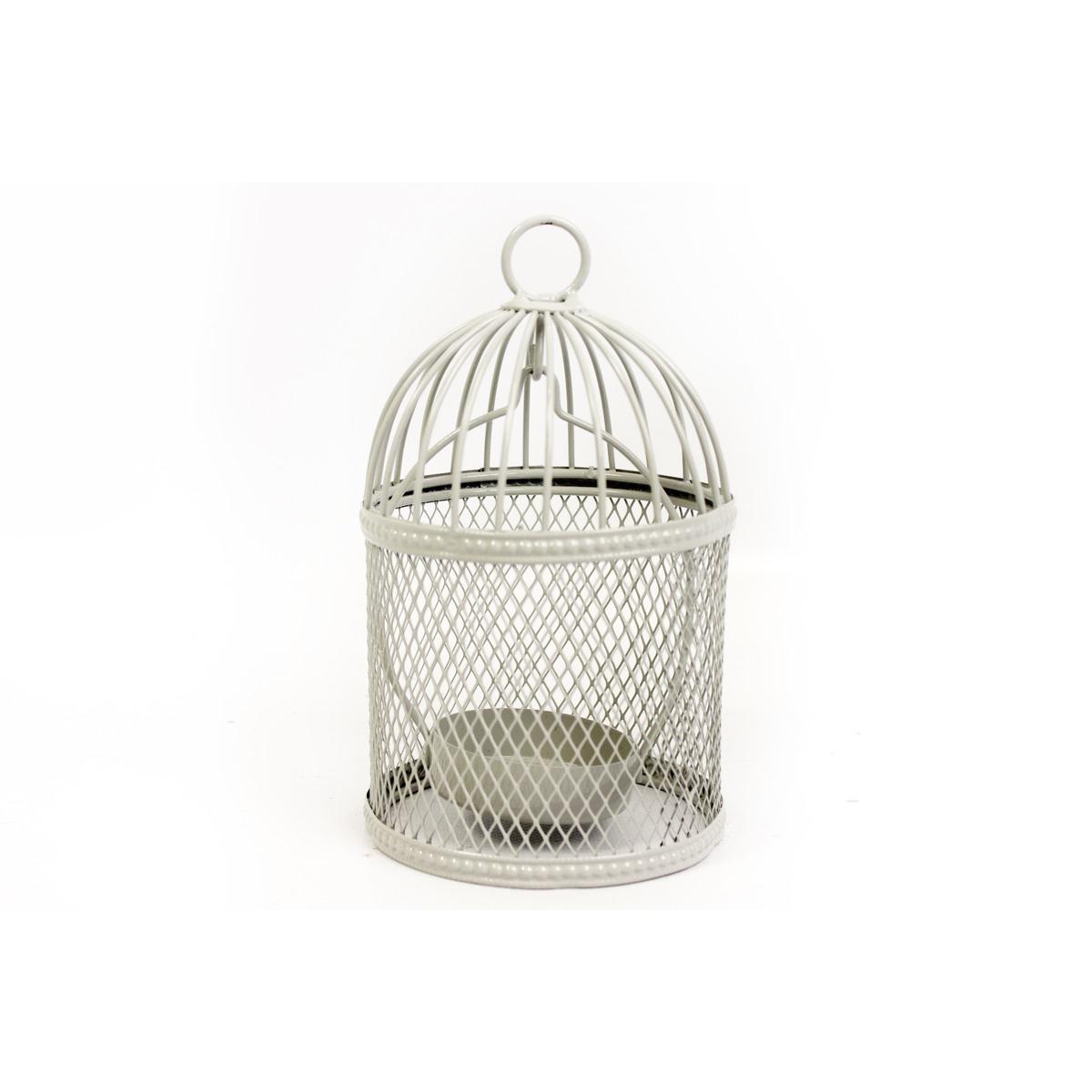 Photophore en forme de cage à oiseau beige - Diamètre 15,7 x 9,5 cm