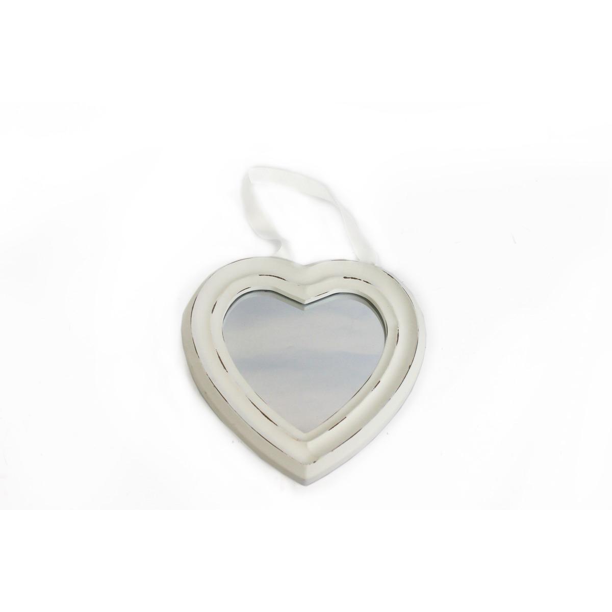 Miroir en forme de cœur couleur crème avec ruban à suspendre - 22,8 x 21,5 cm