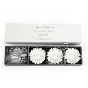 Set d'objets décoratifs en argile - 3 fleurs et un vaporisateur - Parfum fleur de coton - 5,9 x 23 cm