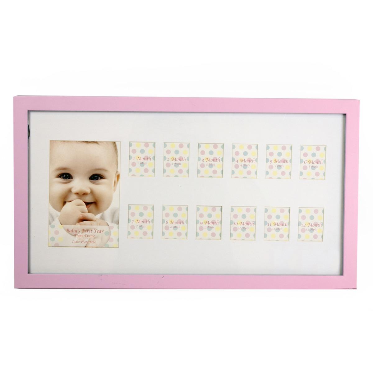 Cadre photo rose pour bébé - 12 mois - 25 x 45 cm