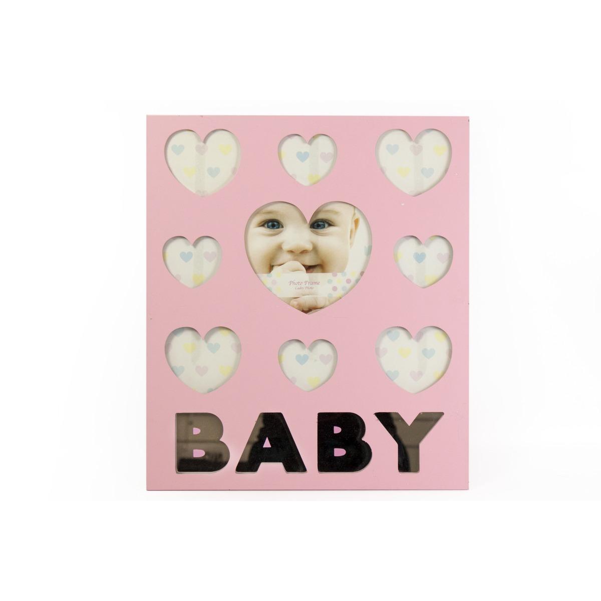 Cadre photo rose pêle-mêle pour les photos de bébé - 44 x 38 cm