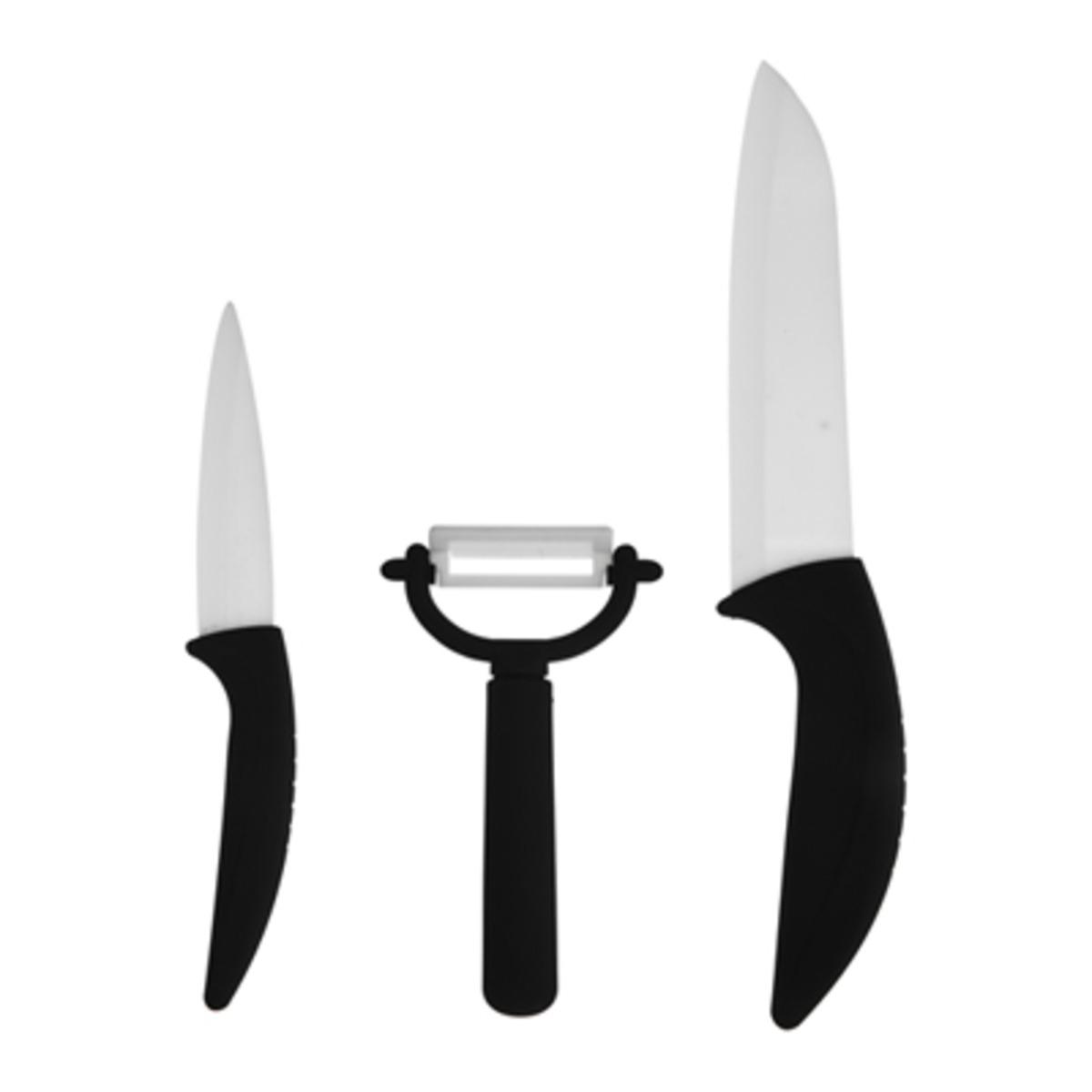 Ensemble de 2 couteaux et un éplucheur en céramique - Couleur noir et blanc