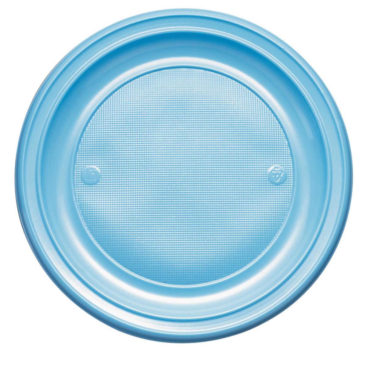 Lot de 20 assiettes en plastique - 22 cm -Polystyrène- Bleu lagon