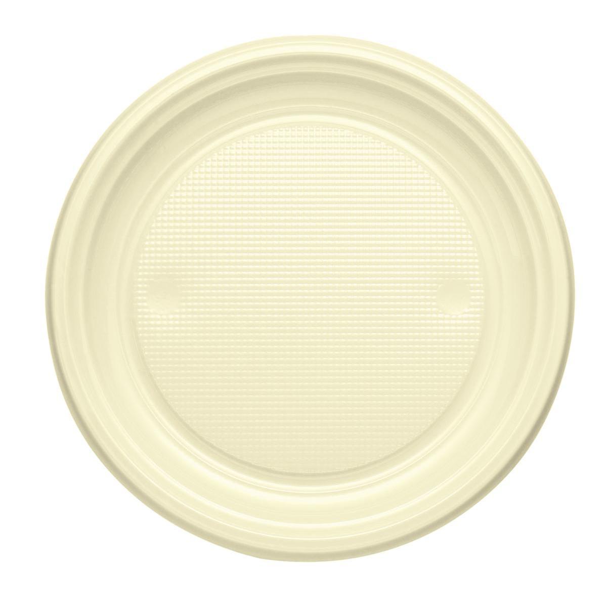 Lot de 20 assiettes en plastique - 17 cm -Polystyrène- Beige Ivoire