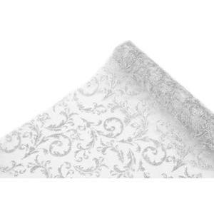 Rouleau pailleté motifs floraux - Organza - 28 cm x 5 m - Blanc et argent