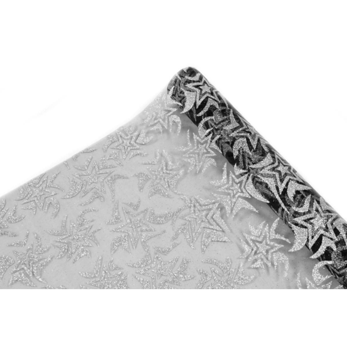 Rouleau pailleté étoiles - 28 cm x 5 m - Noir et argent