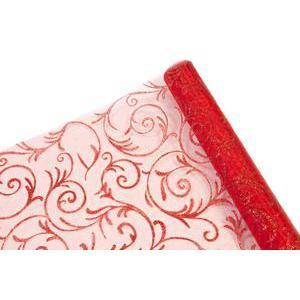 Rouleau pailleté motifs floraux - Organza - 28 cm x 5 m - Rouge