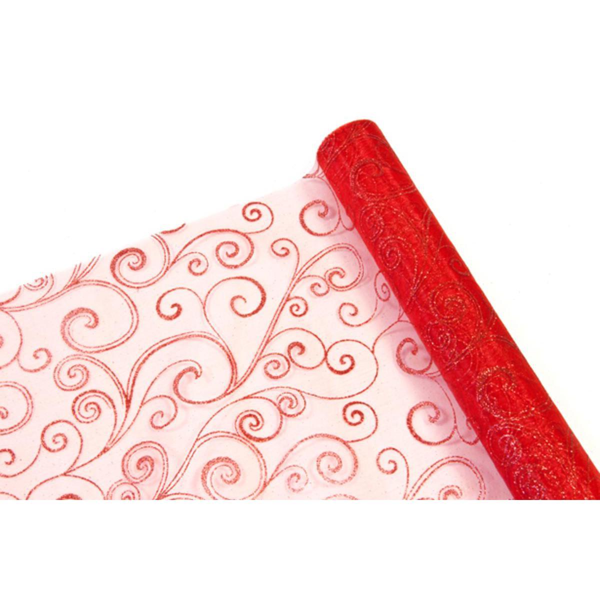 Rouleau pailleté motifs floraux - Organza - 28 cm x 5 m - Rouge