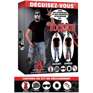Kit de déguisement rockeur 5 pièces - Taille unique - Noir, rouge