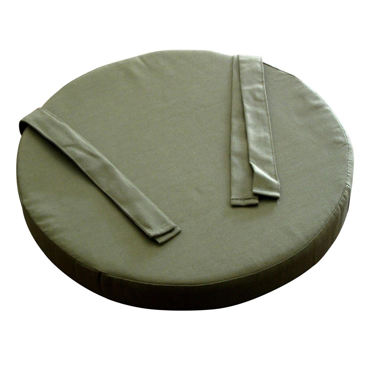 Galette de chaise collection Panama 100 % coton - Diam. 40 x 5 cm - Vert kaki