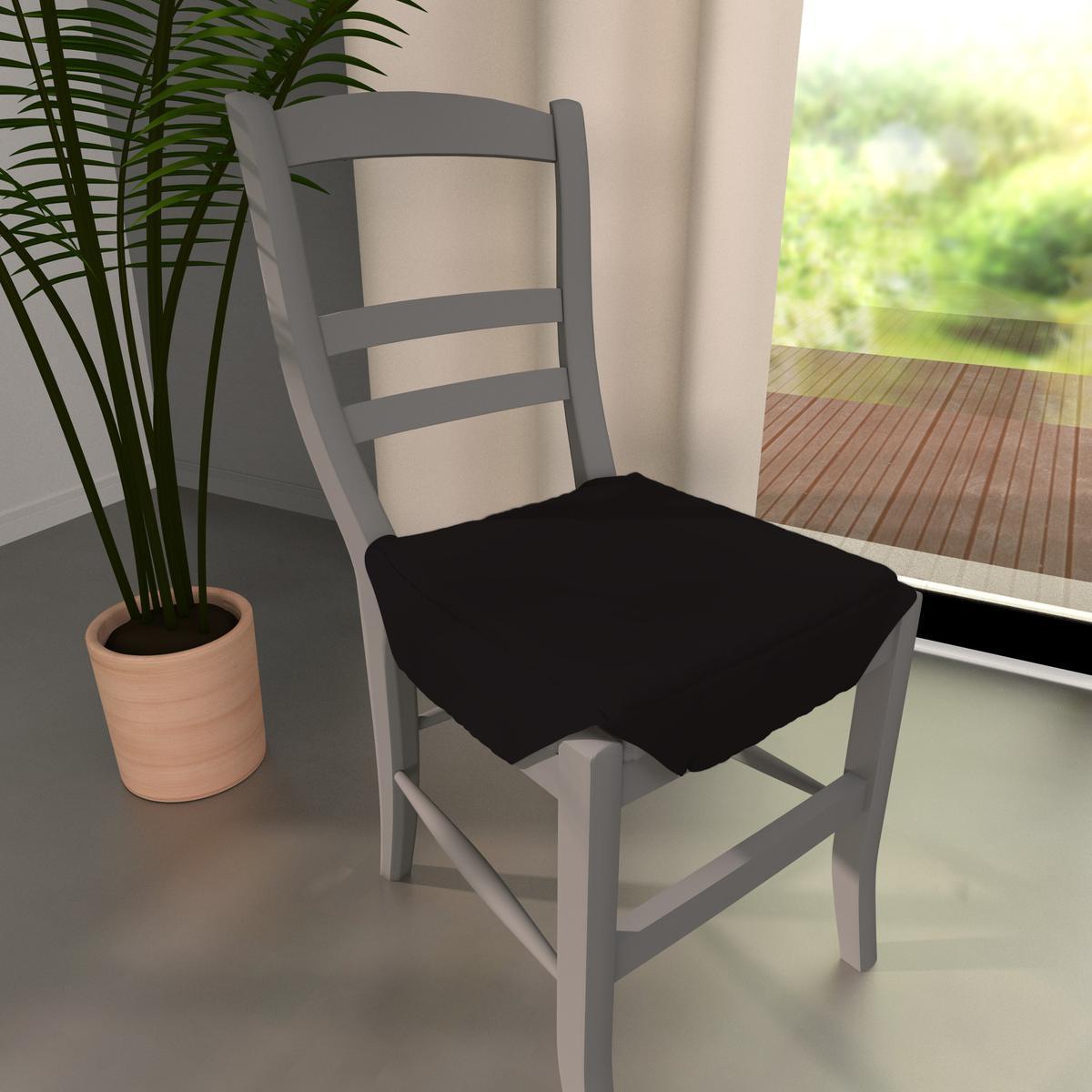 Dessus de chaise à rabats Panama - 36 x 36 x 3,5 cm - 100% coton - Noir