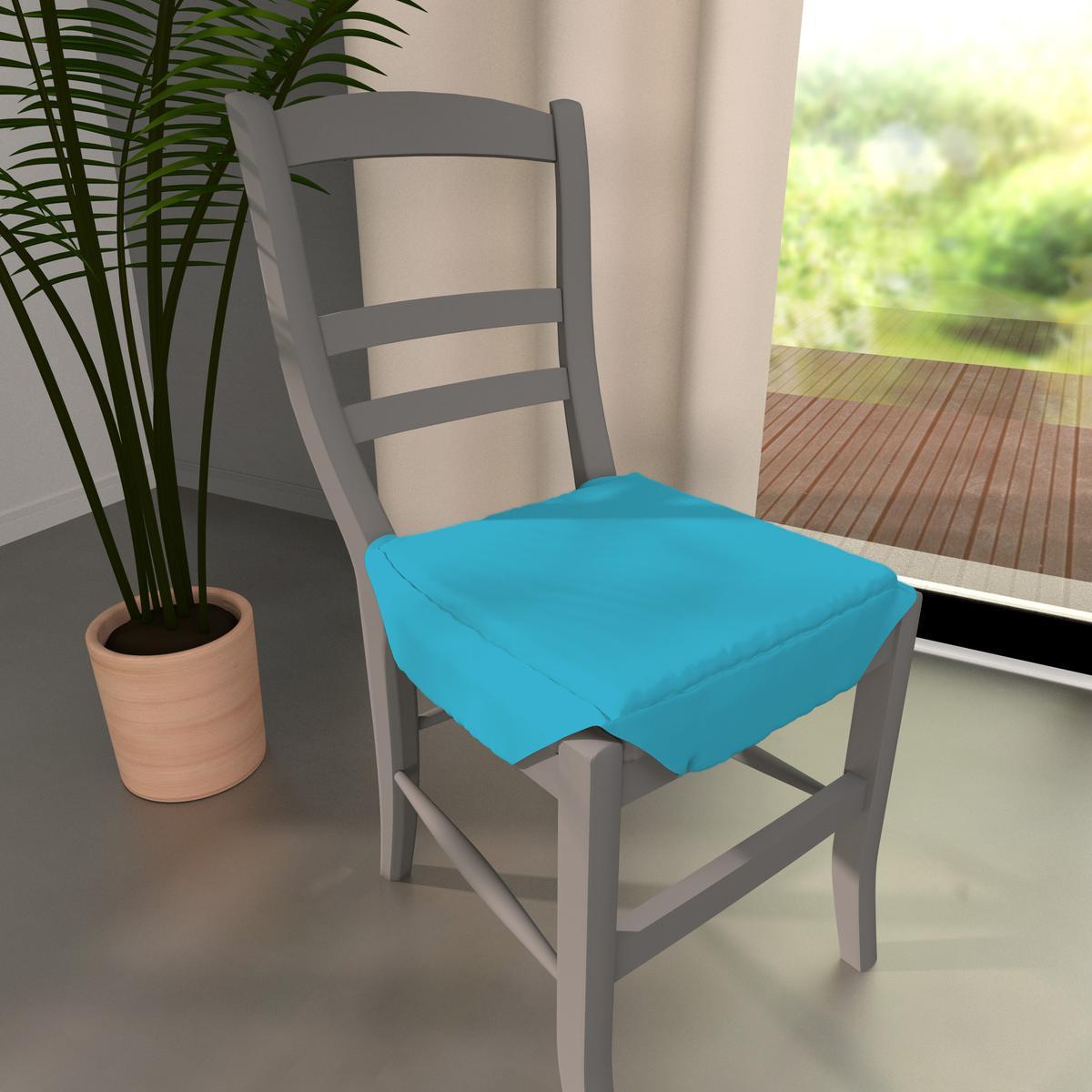 Dessus de chaise à rabats Panama - 36 x 36 x 3,5 cm - 100% coton - Bleu turquoise