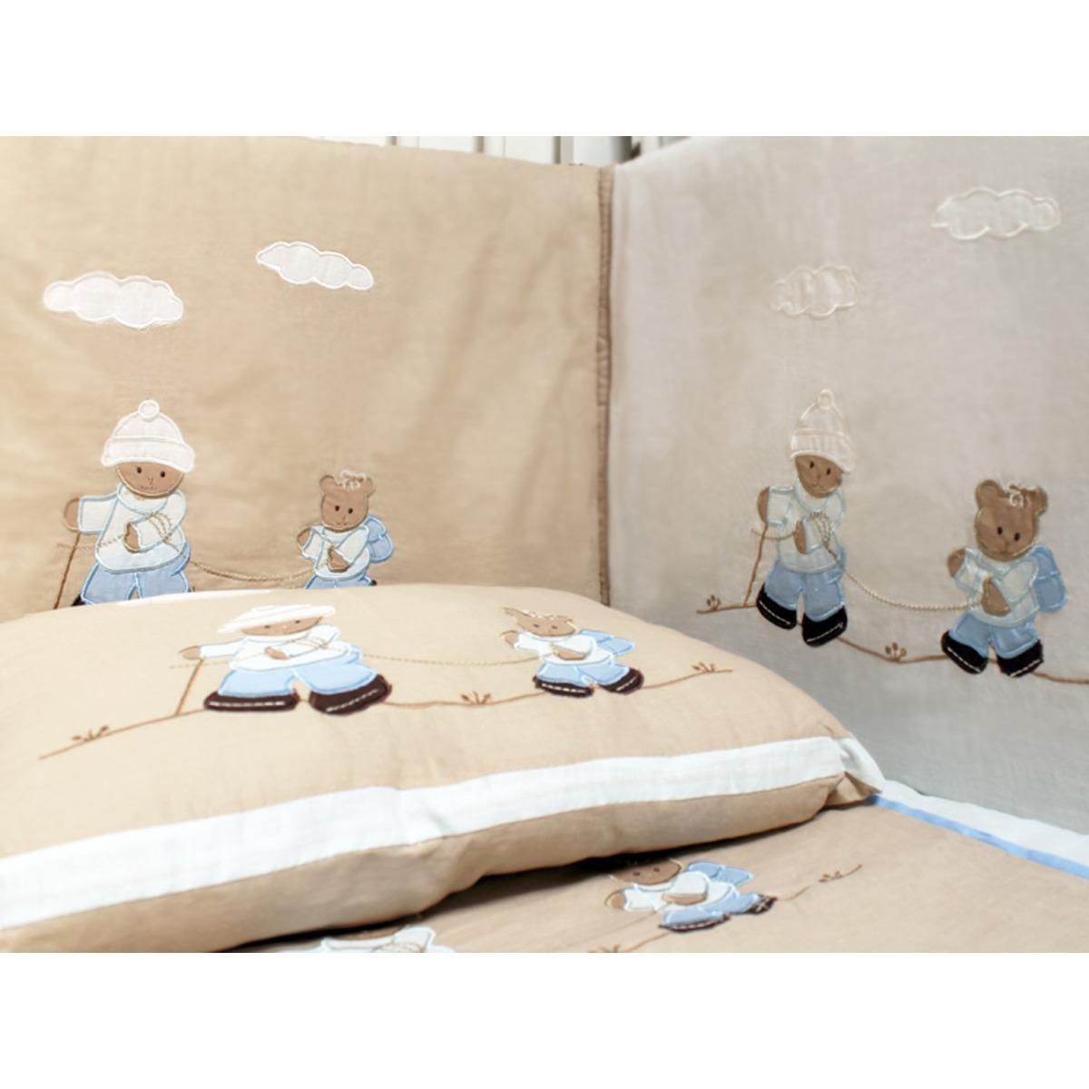 Tour de lit bébé oursons skieurs - 40 x 170 cm - Marron taupe
