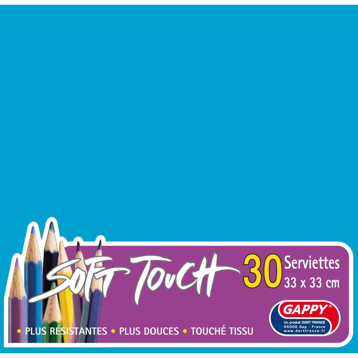 Lot de 30 serviettes Soft Touch 2 plis Gappy - 33 x 33 cm - Pure Ouate de Cellulose - Bleu turquoise
