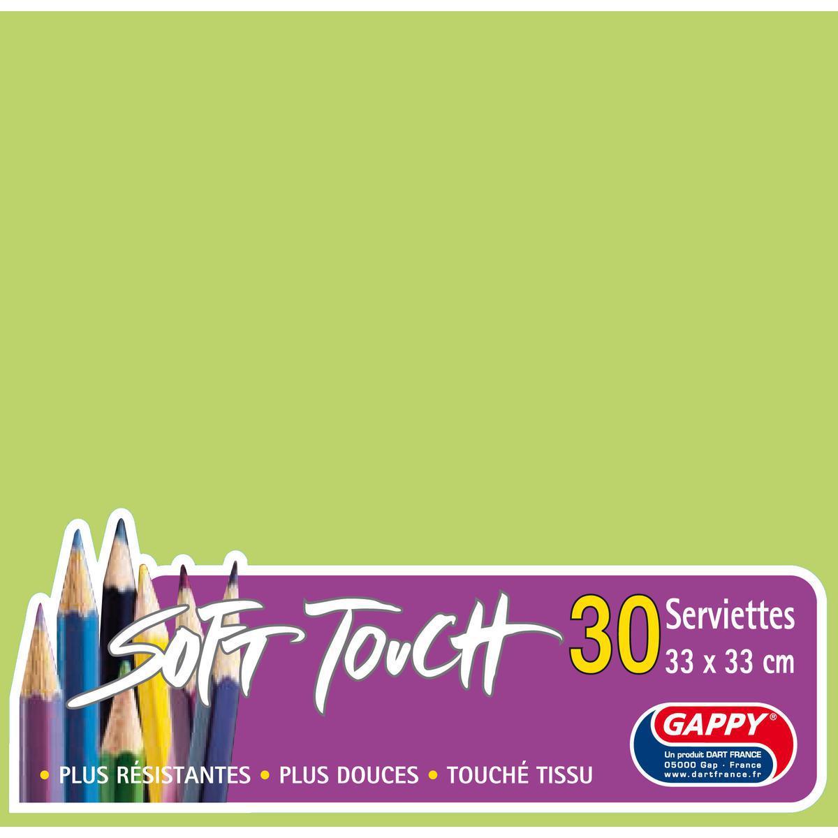 Lot de 30 serviettes Soft Touch 2 plis Gappy - 33 x 33 cm - Pure Ouate de Cellulose - Vert pistache