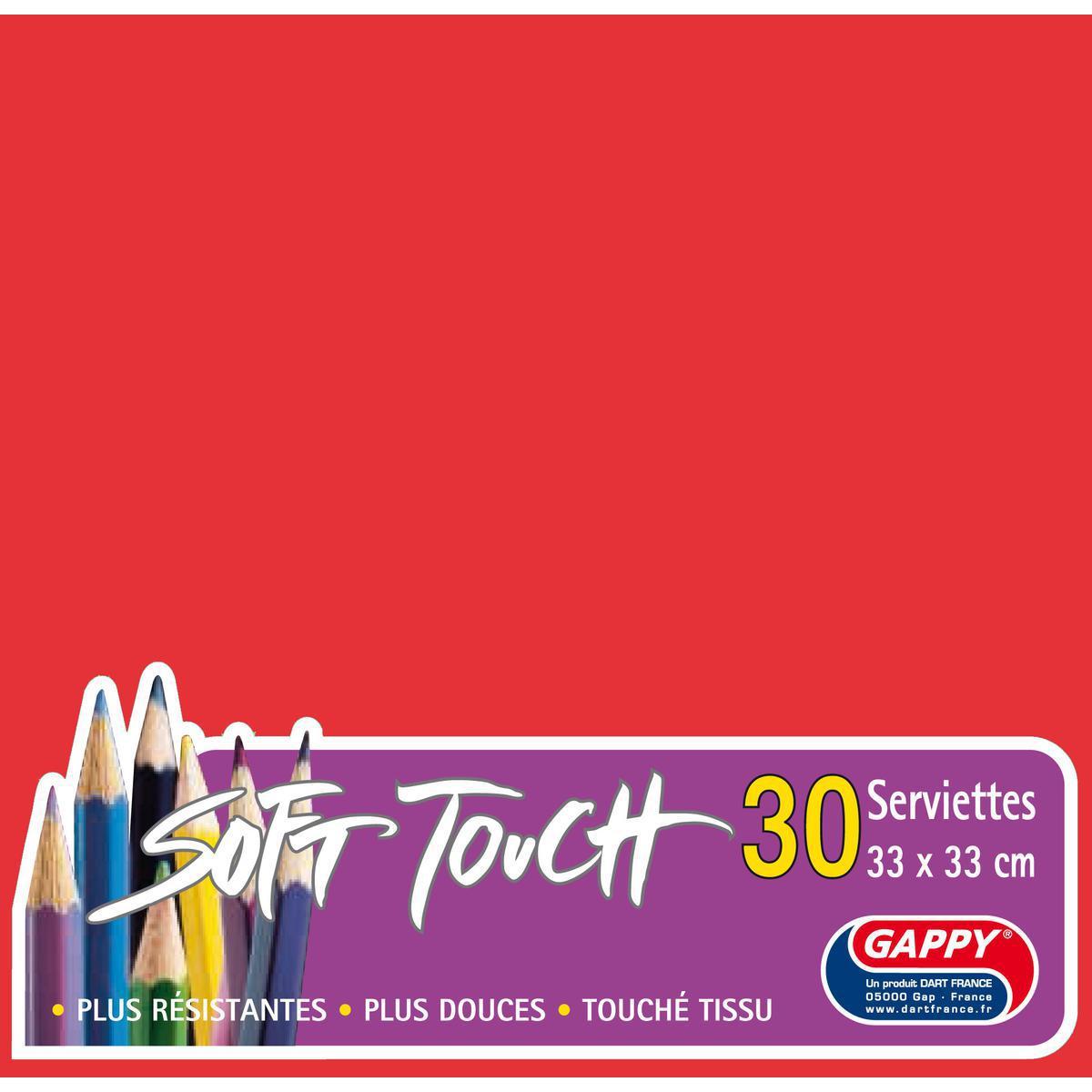 Lot de 30 serviettes Soft Touch 2 plis Gappy - 33 x 33 cm - Pure Ouate de Cellulose - Rouge